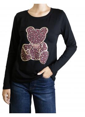 t shirt manica lunga bianca con stampa Orsacchiotto leopardato